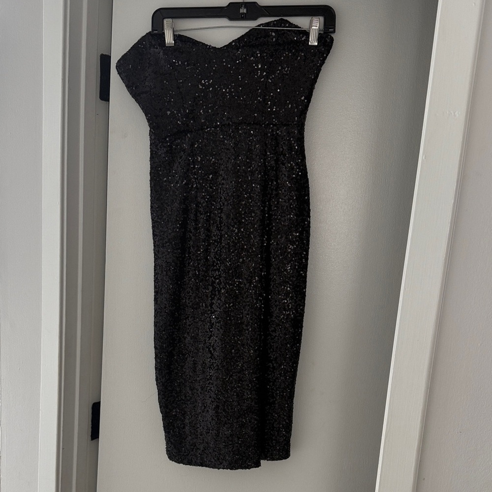 Missguided Strapless Black Sequin Dress